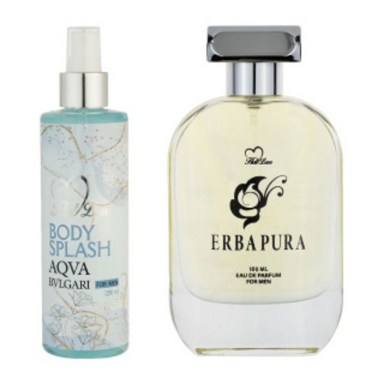 پک هدیه 2 عددی هات لاو شامل بادی اسپلش مدل Aqva Bvlgari و ادوپرفیوم مدل Erba Pura